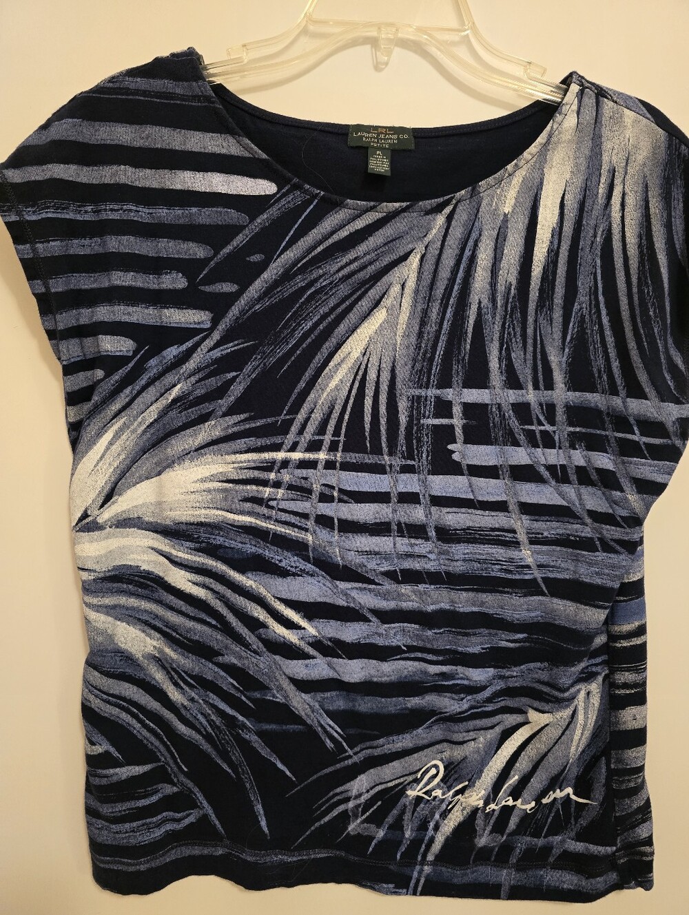 Ralph Lauren Navy Blue Palm-Print Short Sleeve Top